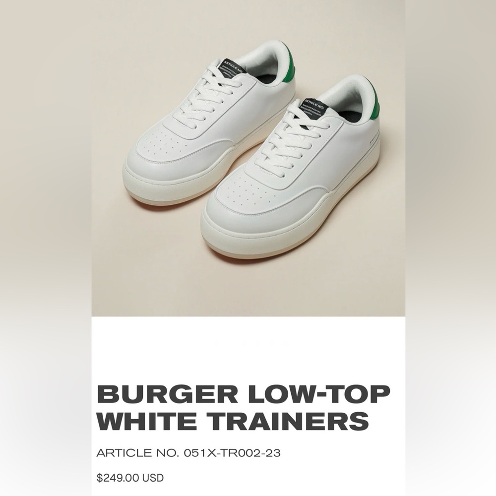 Burger Low-Top Men’s White/Green Trainers - Picture 2 of 12